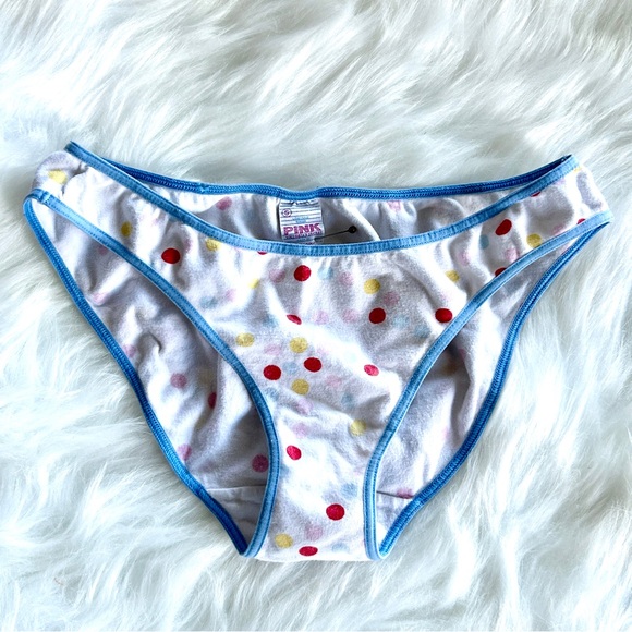 PINK Victoria's Secret Other - PINK Victoria's Secret White Polka Dot Panty‎ with Blue Trim y2k vintage VS a801